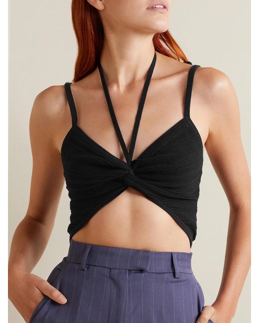 Anna Quan Black Tori Cropped Cotton-Blend Jersey Top