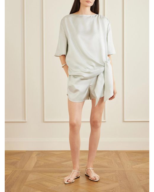 Loulou de Saison White Mano Knotted Silk-Twill Blouse