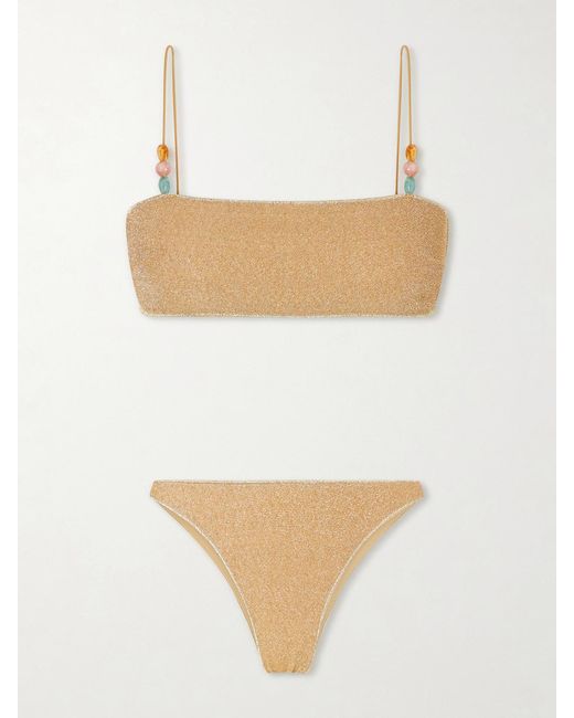 Oseree White Lumiere Bead-Embellished Metallic Bikini