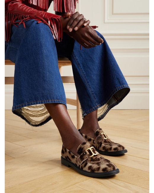 Chloé Brown Marcie Leopard-Print Velvet Loafers