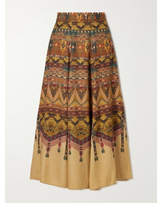 Emporio Sirenuse Natural Kendal Desert Printed Woven Silk-Blend Maxi Skirt