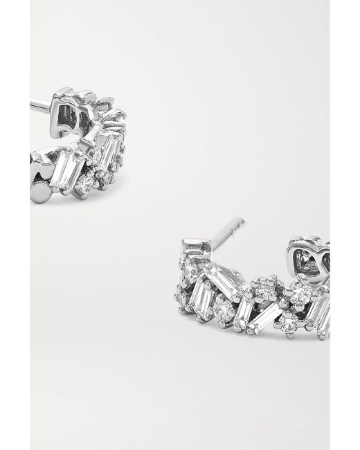 Suzanne Kalan White Shimmer 18-Karat Diamond Hoop Earrings
