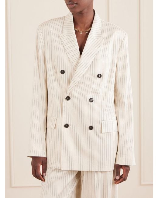 FRAME Natural The Avenue Double-Breasted Striped Blazer