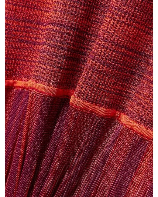 Christopher John Rogers Red Pleated Ribbed-Knit Turtleneck Gown