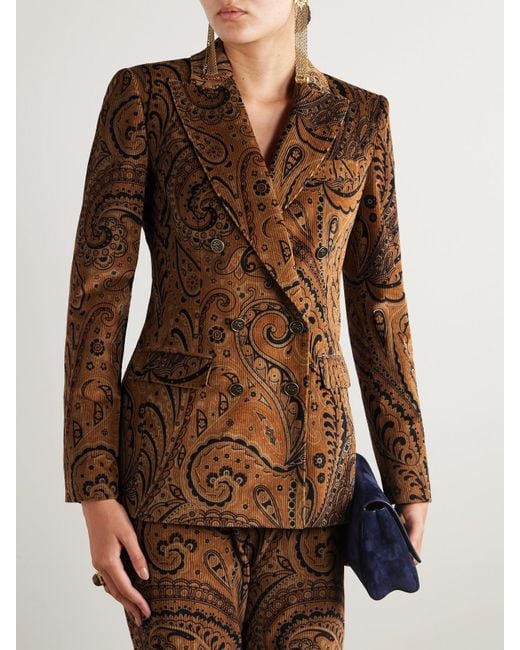 Etro Brown Double-Breasted Paisley-Print Cotton-Blend Corduroy Blazer