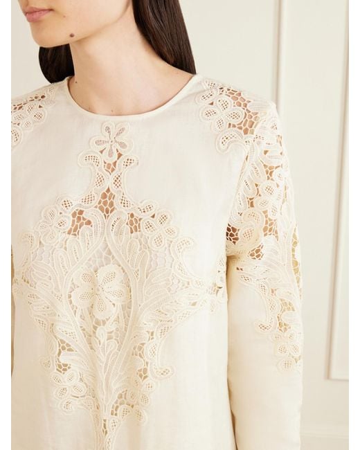 Ulla Johnson Natural Broderie Anglaise-Trimmed Linen Mini Dress