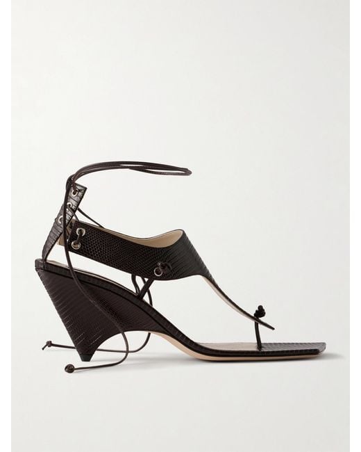 Christen White Edge T-Strap 75 Textured Leather Sandals