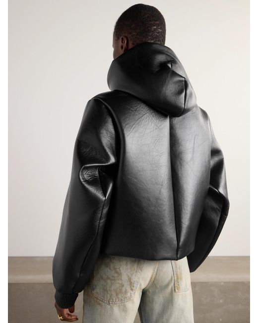 J.W. Anderson Black Verkürzte, Wattierte Jacke Aus Leder Mit Kapuze