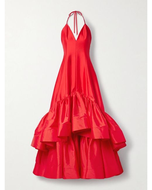 Christopher John Rogers Tiered Silk-Taffeta Halterneck Gown