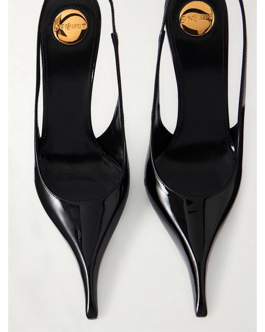 Saint Laurent White Apolline Patent-Leather Slingback Pumps