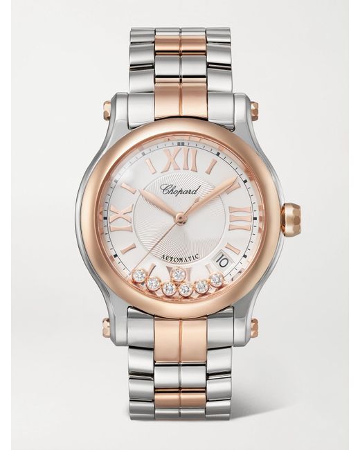 Chopard Metallic Happy Sport Automatic 36Mm 18-Karat Rose, Stainless Steel And Diamond Watch