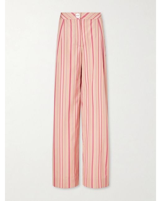 Thierry Colson Pink Loulou Pleated Striped Cotton-Poplin Wide-Leg Pants