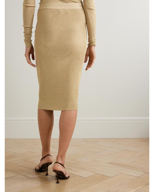 Stella McCartney Natural Metallic Ribbed-Knit Midi Skirt