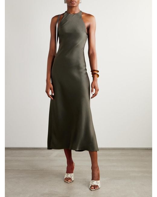 Blazé Milano Green Skyros Satin Midi Dress