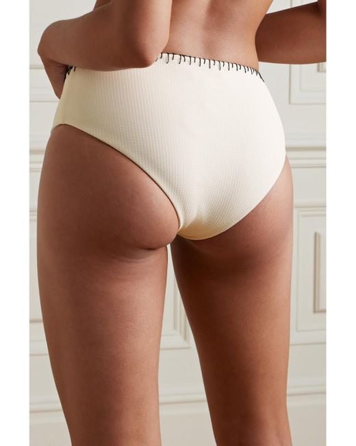 Marysia Swim Natural Barragan Embroidered Seersucker Bikini Briefs