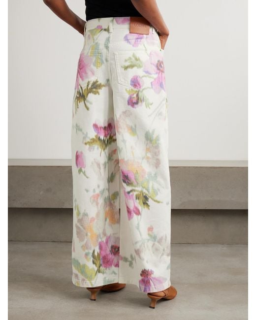 Loewe White Floral-Print High-Rise Straight-Leg Jeans