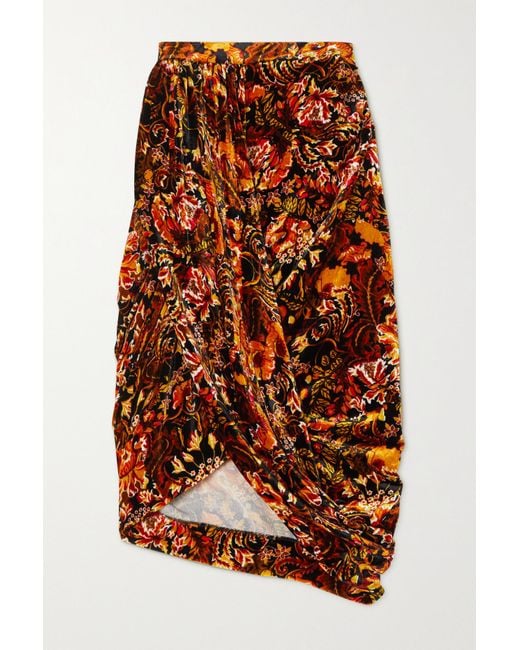 Dries Van Noten Wrap-effect Draped Printed Velvet Skirt in Orange | Lyst UK