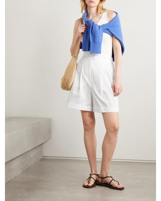 Max Mara White Sultano Shorts Aus Popeline Aus Einer Baumwollmischung Mit Bundfalten