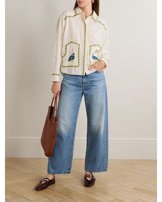 Mother Natural The Peasant Poet Embroidered Cotton-Voile Shirt