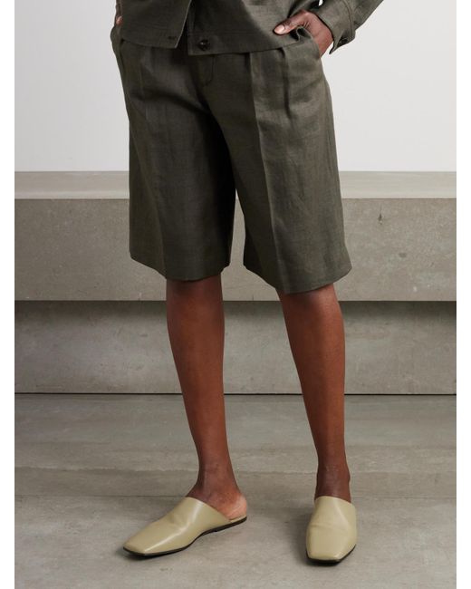 Loro Piana Green Alba Leather Slippers