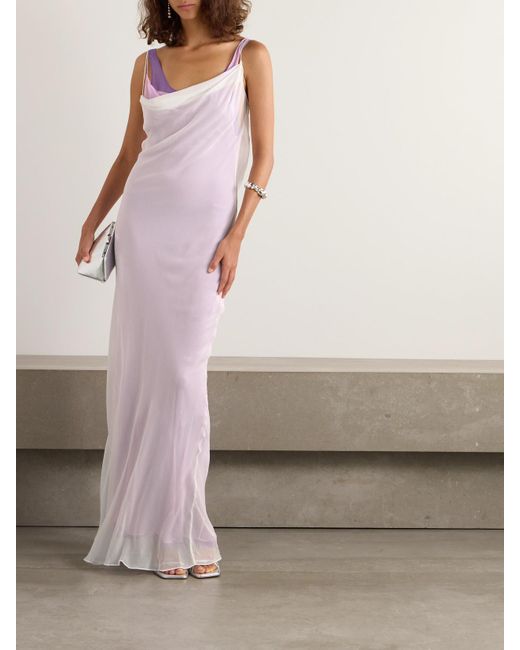 Christopher Esber Pink Cowl Layered Draped Silk-Georgette Maxi Dress