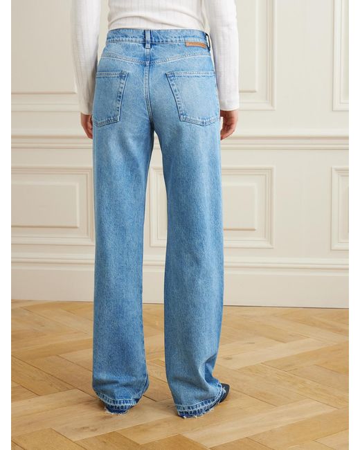 Stella McCartney Blue Paneled Distressed Mid-Rise Wide-Leg Jeans