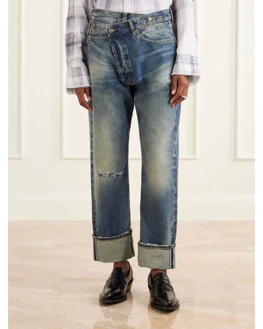 R13 Blue Cuffed Crossover Jean X Straight-Leg Jeans
