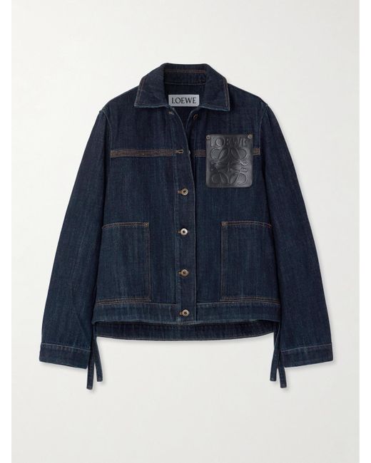Loewe Blue Leather-Trimmed Denim Jacket