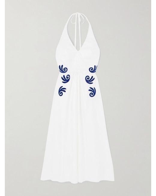 Themis Z White Leucothea Neckholder-Midikleid Aus Baumwollpopeline Mit Flockprints