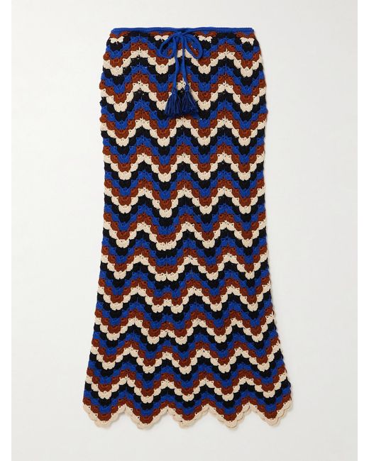 Escvdo Blue Safi Crocheted Organic Cotton Midi Skirt