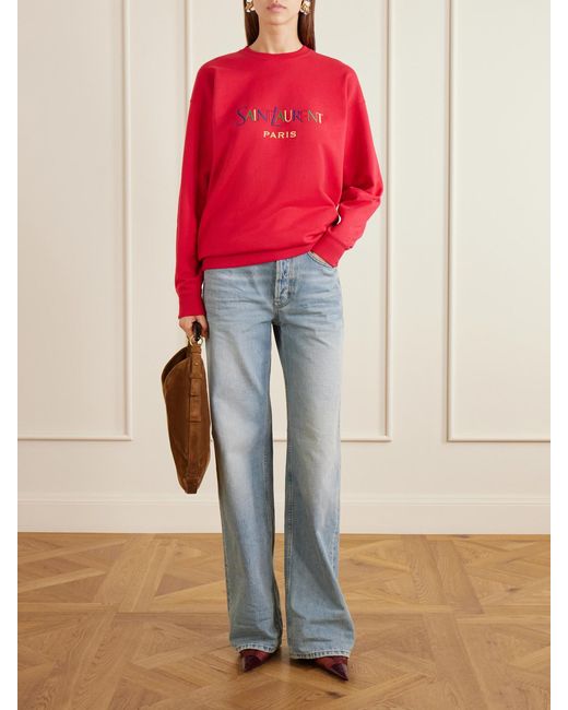 Saint Laurent Logo-Embroidered Cotton-Fleece Sweatshirt