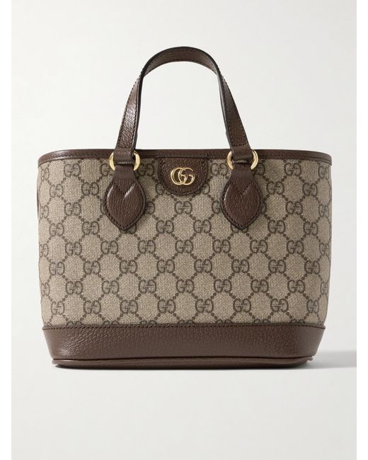 Gucci Brown Ophidia Mini Embellished Leather-Trimmed Printed Coated-Canvas Tote