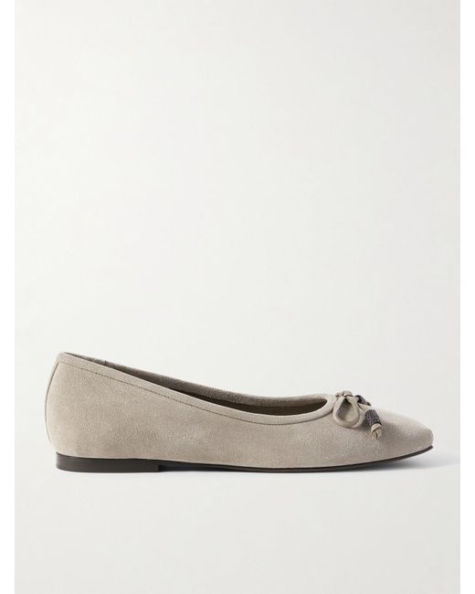 Brunello Cucinelli Natural Ballerinas Aus Veloursleder Mit Zierperlen