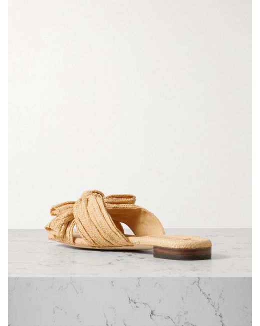 Loeffler Randall Natural Daphne Bow-Embellished Pleated Raffia Slides