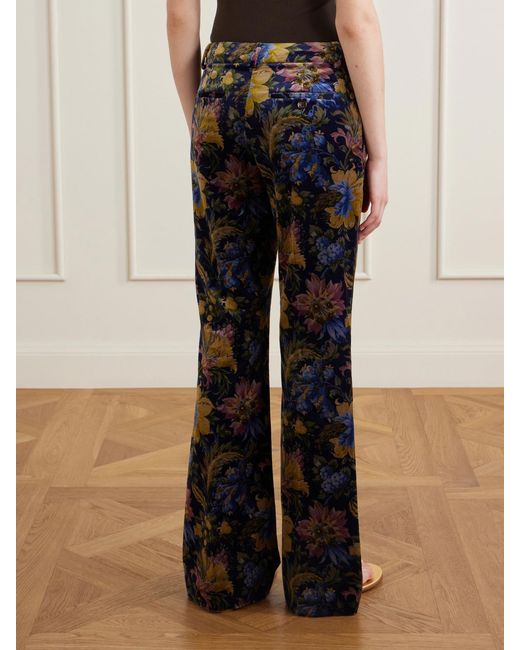 Etro Blue Printed Cotton-Blend Velvet Flared Pants