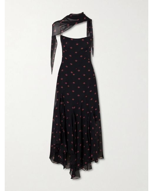 LIBEROWE Black Aubrey Floral-Print Silk-Chiffon Gown