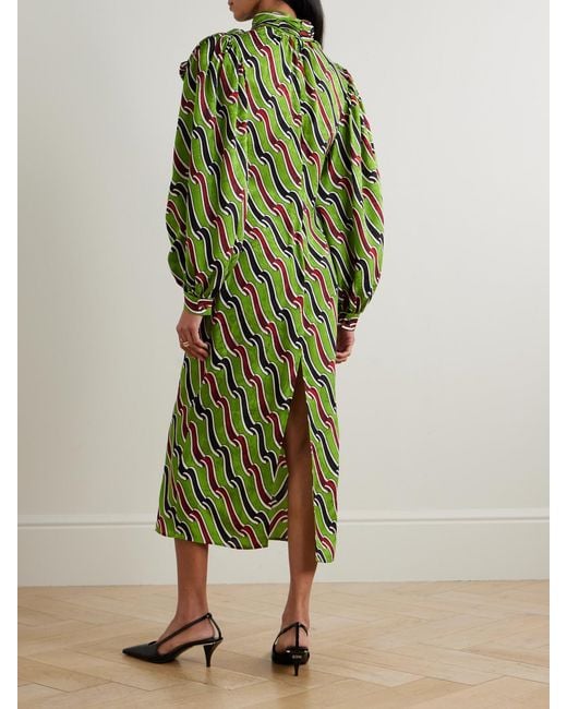 Gucci Tie-Detailed Printed Silk-Jacquard Midi Dress in Green | Lyst Gucci Tie-Detailed Printed Silk-Jacquard Midi Dress in Green | Lyst