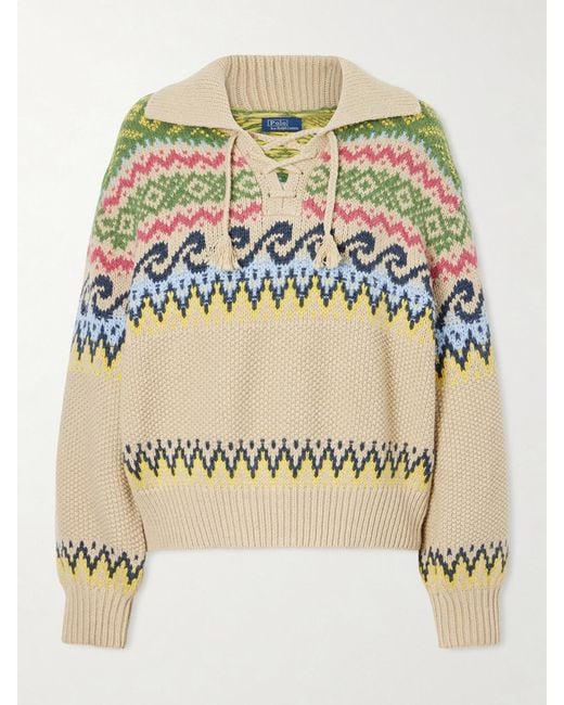 Polo Ralph Lauren Metallic Jacquard-Knit Cotton-Blend Polo Sweater