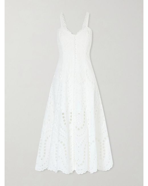 Charo Ruiz White Solace Broderie Anglaise Cotton-Blend Midi Dress