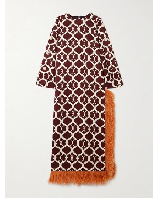 Borgo De Nor White Brunetta Feather-Trimmed Cotton-Blend Jacquard Maxi Dress