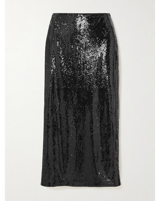 La Ligne Black Oona Sequined Chiffon Midi Skirt