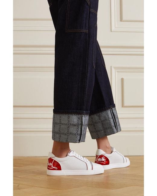 Christian Louboutin White Fun Vieira Sneakers Aus Perforiertem Leder Mit Pvc-Besätzen Und Print