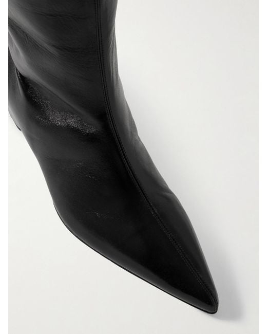 Khaite Black Sybil Glossed-Leather Knee Boots