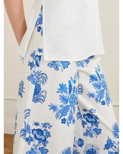 Emporio Sirenuse Blue Floral Printed Cotton Wide-Leg Pants