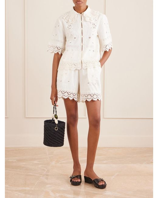 SKALL White Talia Broderie Anglaise Cotton And Linen-Blend Shirt