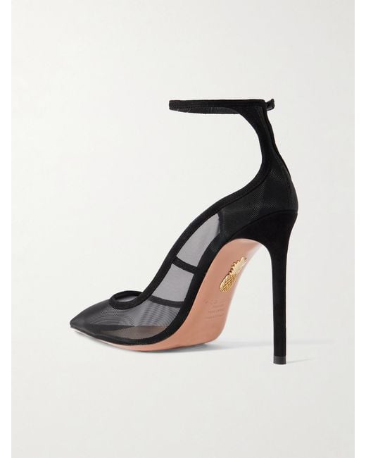 Aquazzura White Love Affair 105 Suede-Trimmed Mesh Pumps