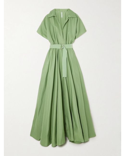 Norma Kamali Green Super Belted Habotai Maxi Dress