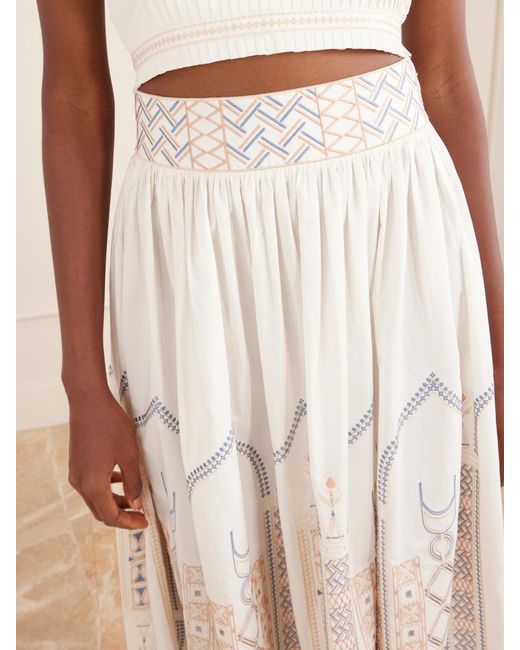 Emporio Sirenuse Natural Ombretta Embroidered Cotton-Blend Poplin Midi Skirt