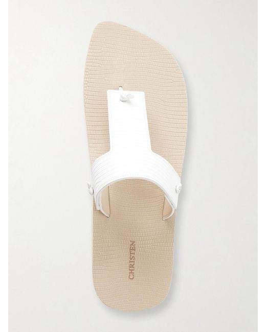 Christen Natural Edge Lizard-Effect Leather Flip Flops