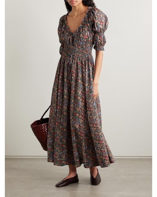 Doen Multicolor Ischia Midikleid Aus Biobaumwoll-Voile Mit Blumenprint Und Raffungen